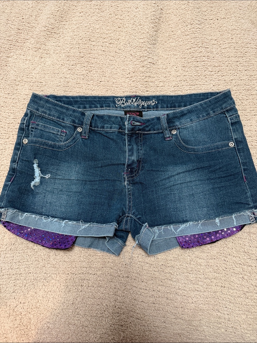 Bubblegum Dark Blue Denim Shorts with Purple Lining